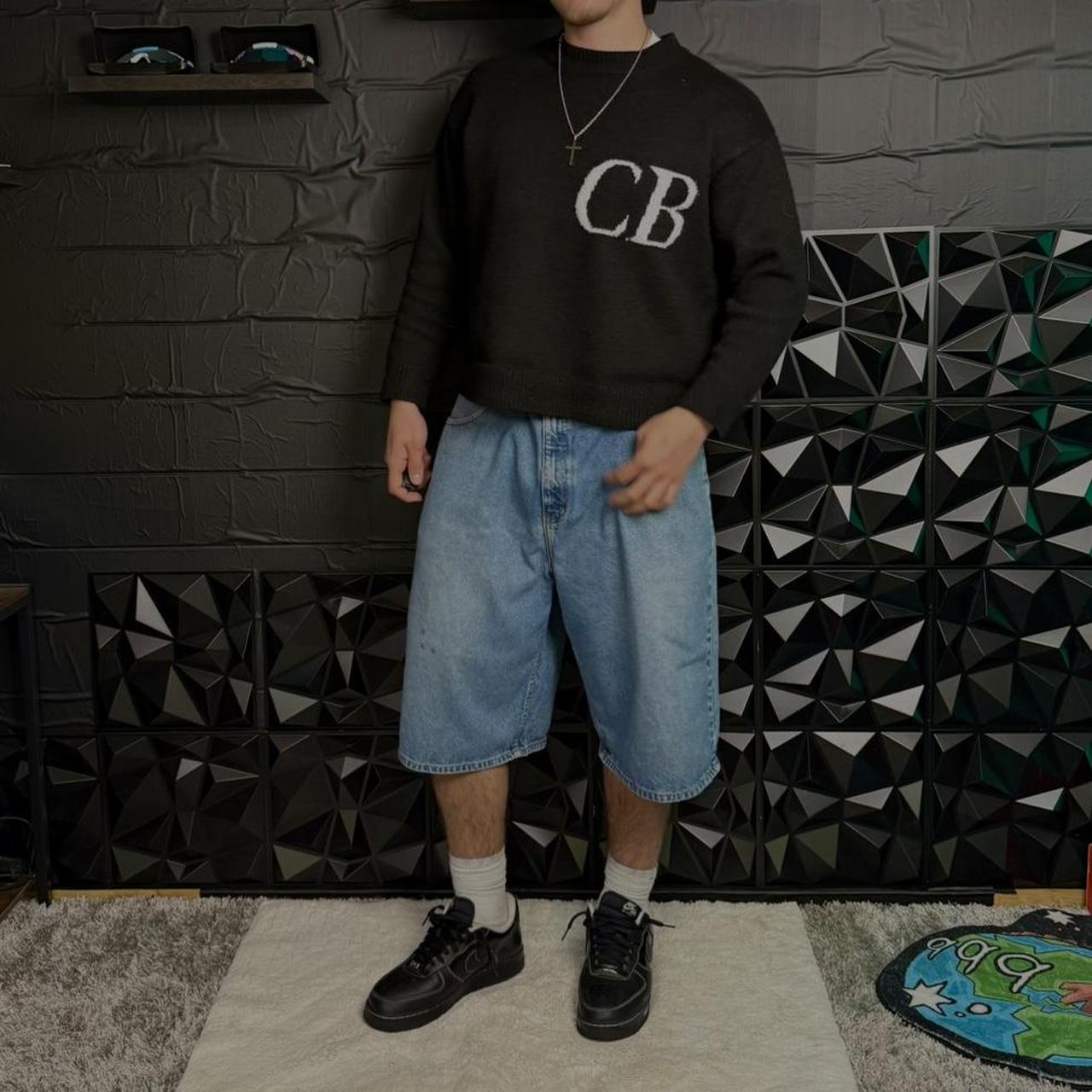 MEN'S ANCHOR BLUE SUPER BAGGY HIP HOP GRAPHIC DENIM JORTS W40