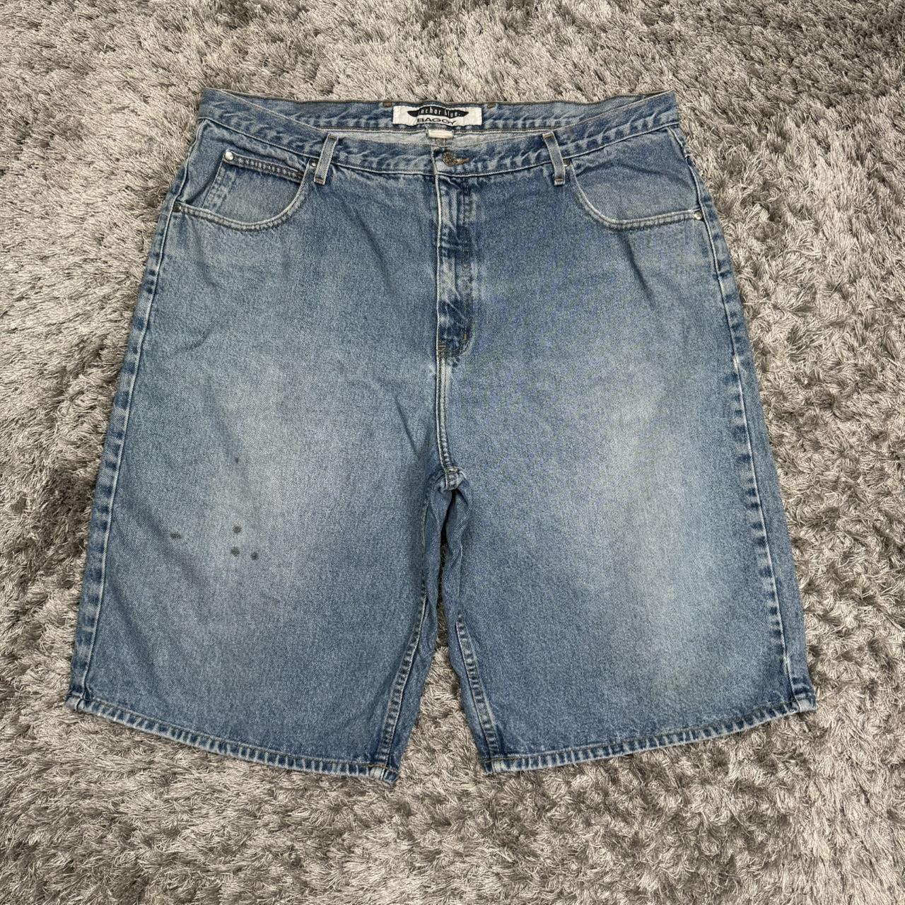 MEN'S ANCHOR BLUE SUPER BAGGY HIP HOP GRAPHIC DENIM JORTS W40