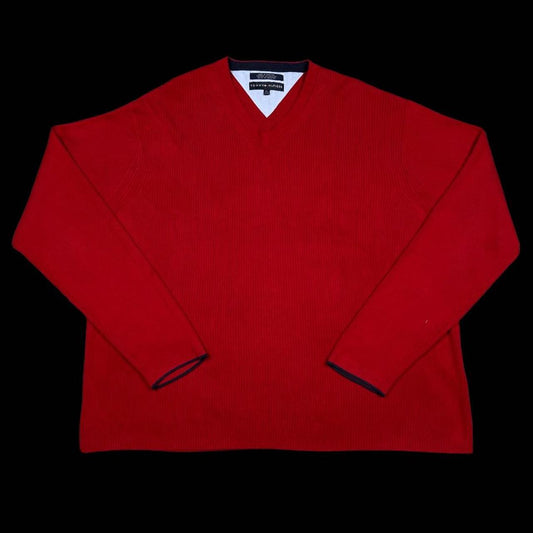 MEN'S VINTAGE TOMMY HILFIGER RIBBED V NECK JUMPER SIZE XL