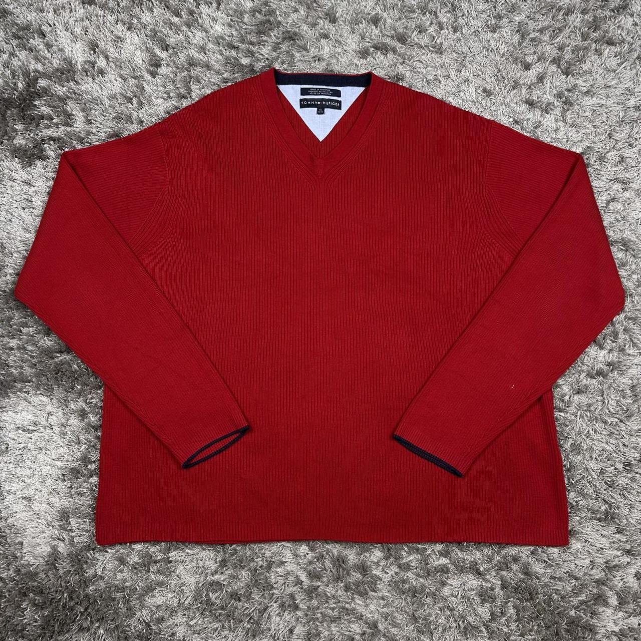 MEN'S VINTAGE TOMMY HILFIGER RIBBED V NECK JUMPER SIZE XL